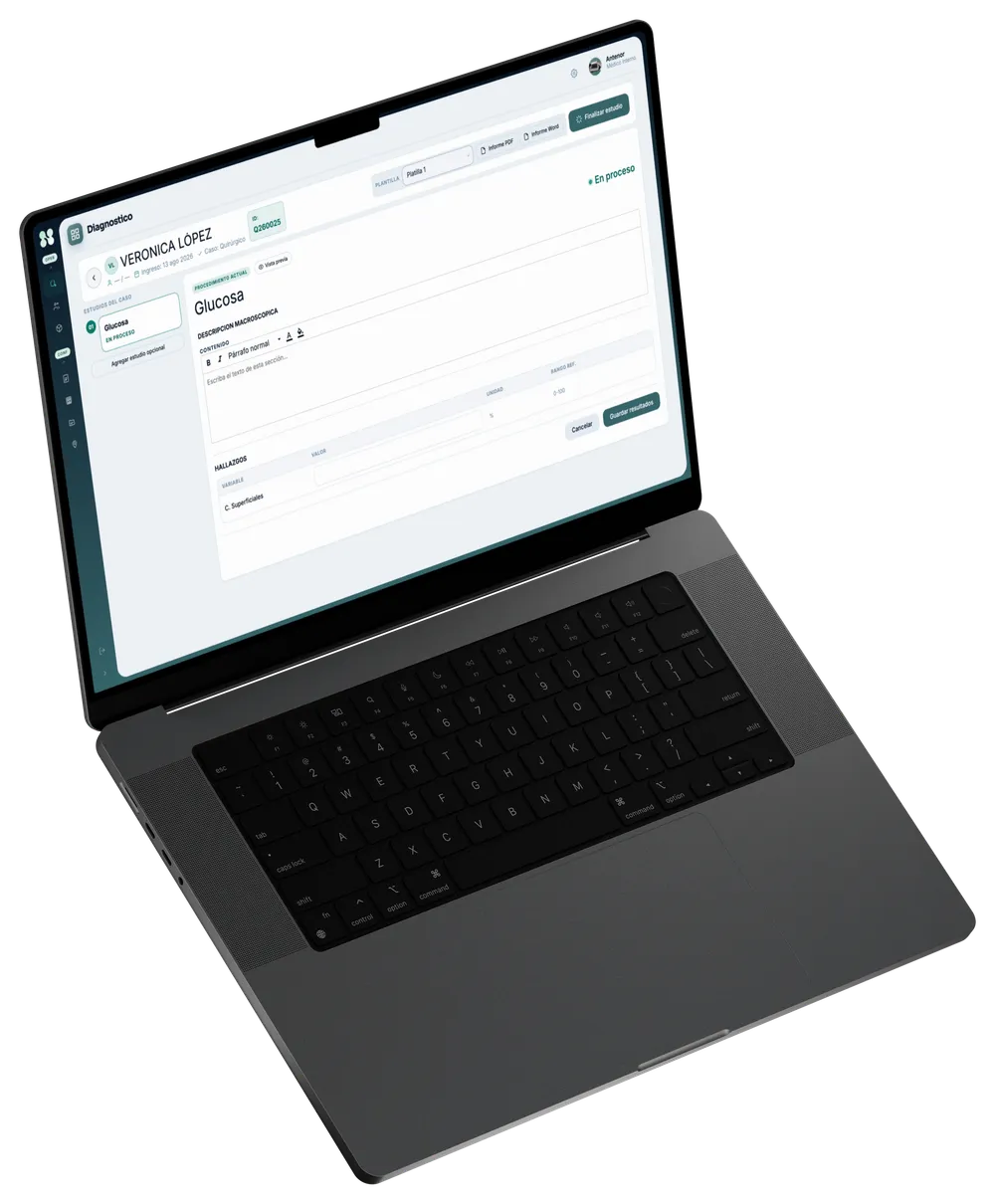 Nori en laptop: listado de estudios con estados y responsables
