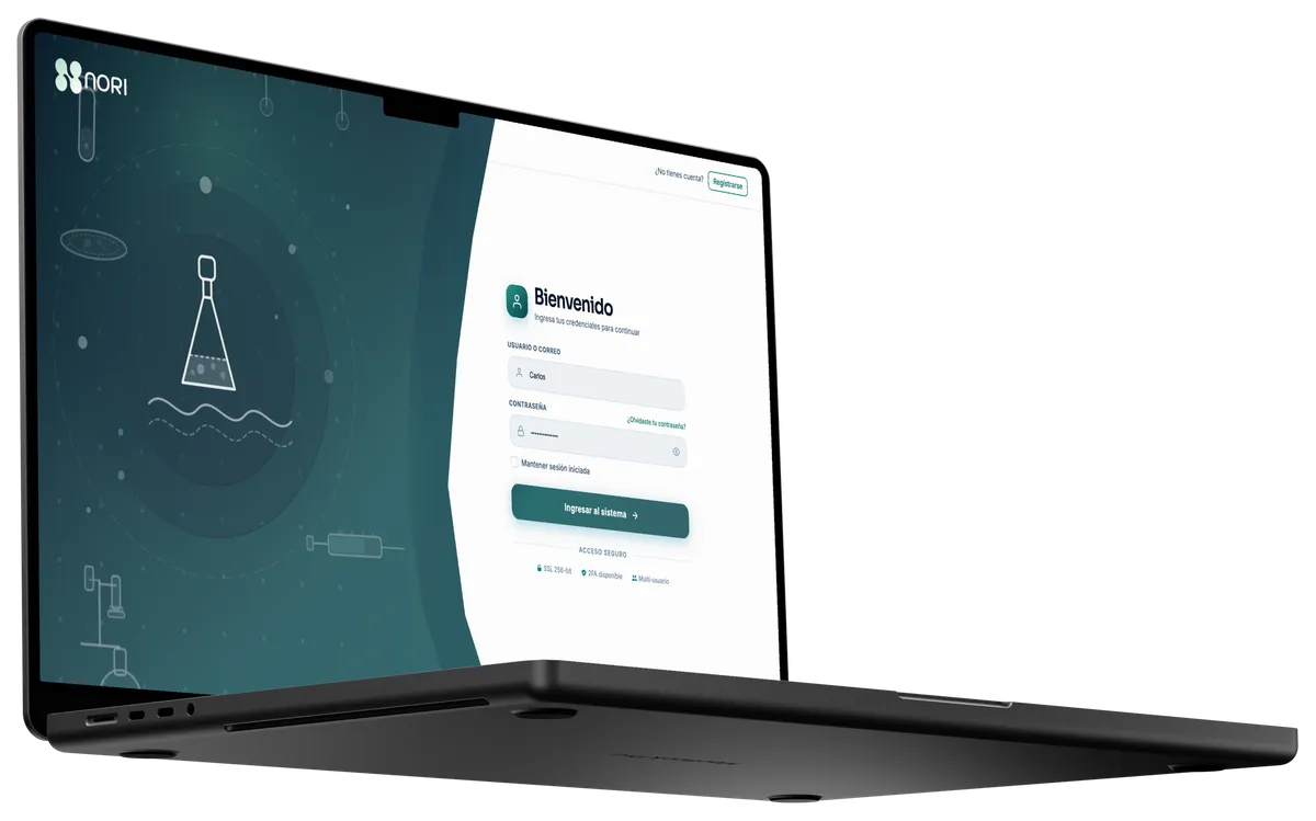 App de escritorio de Nori: pantalla de inicio de sesión en una laptop